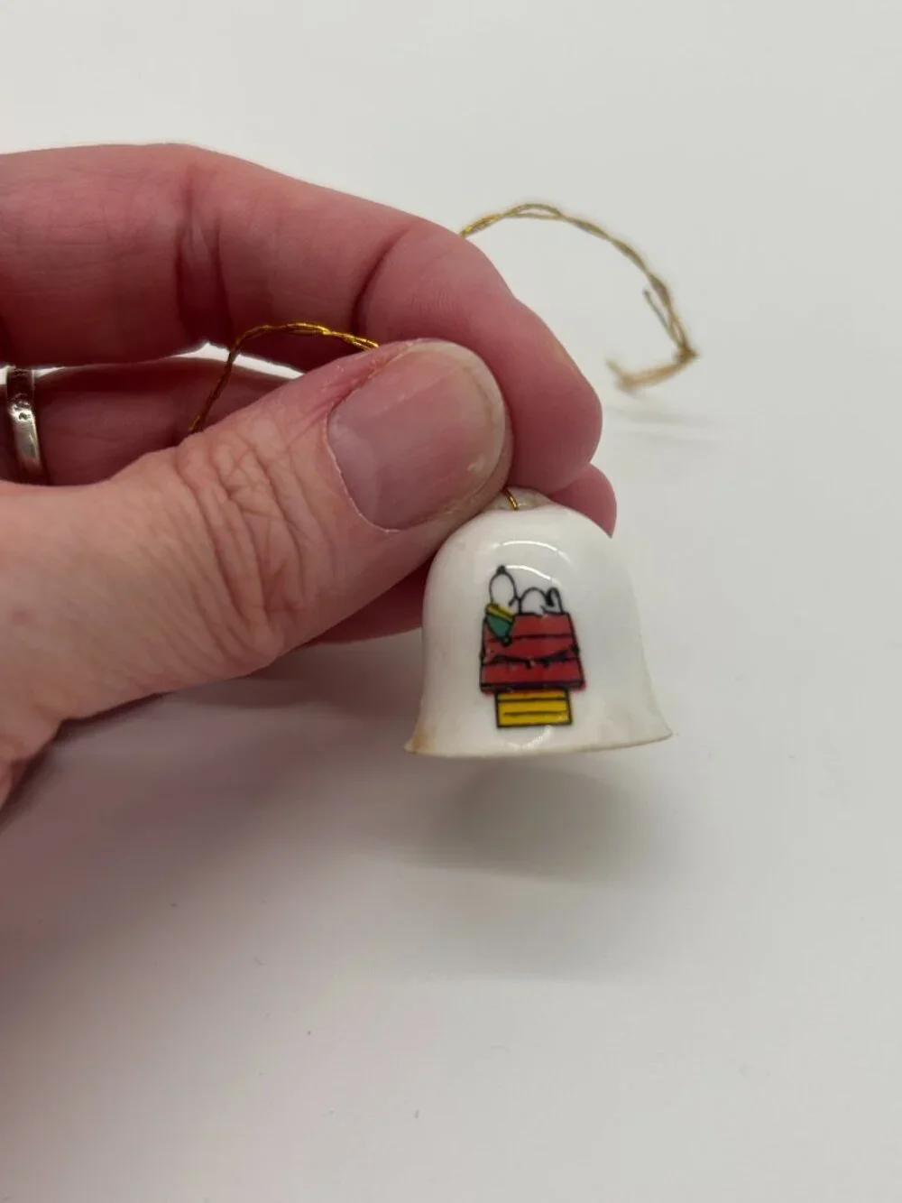 Vintage 1958 Peanuts Snoopy On Dog House Porcelain Mini Bell Ornament Lot of 2 - Picture 5 of 8